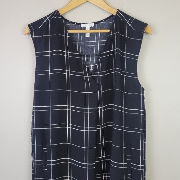 Leith Everyday Shift Dress Window Pane Plaid Pockets Sleeveless Black White S - Picture 3 of 10